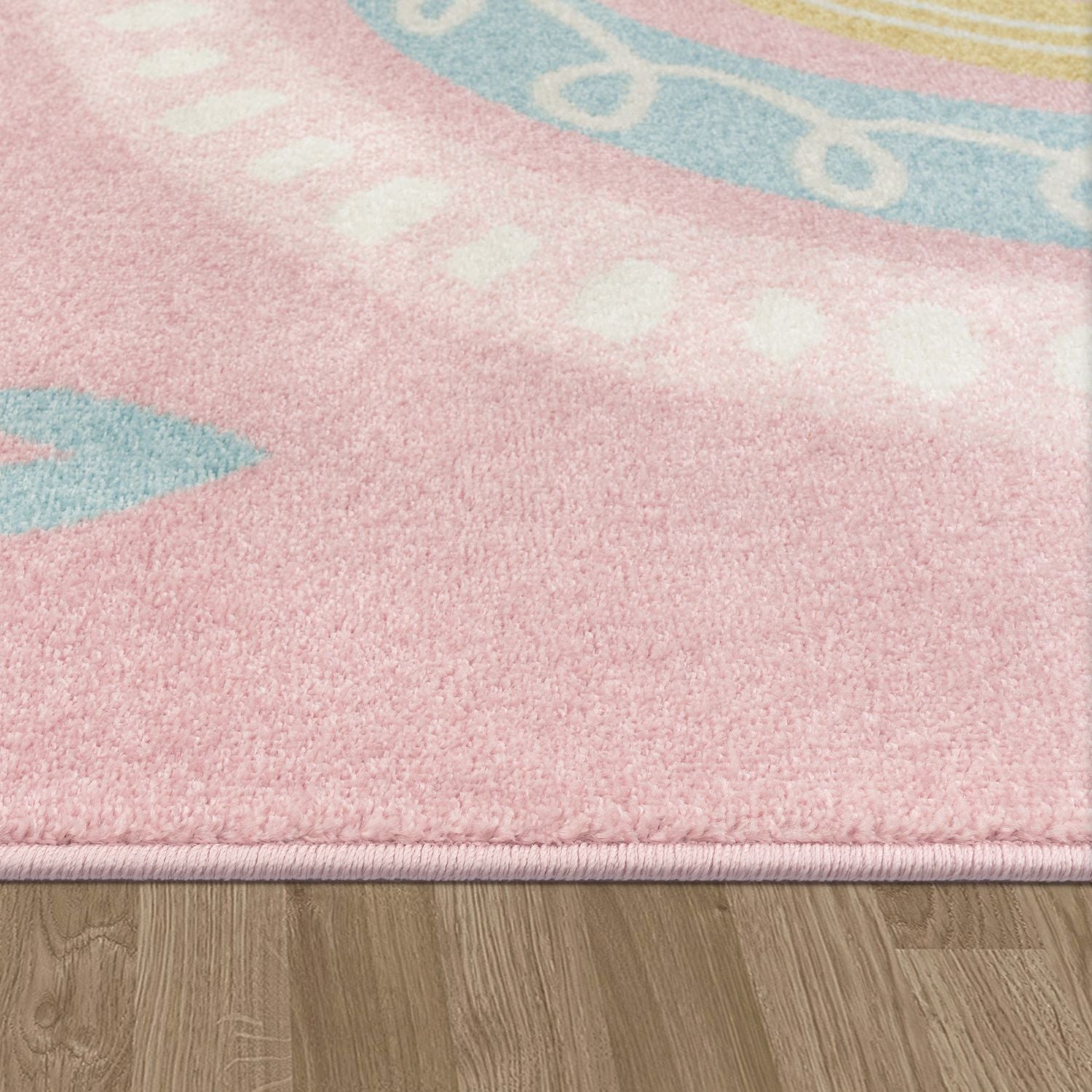 Kids Rug Nino with Rainbow and Hearts for Nursery in Pink 5'3 x 7'3