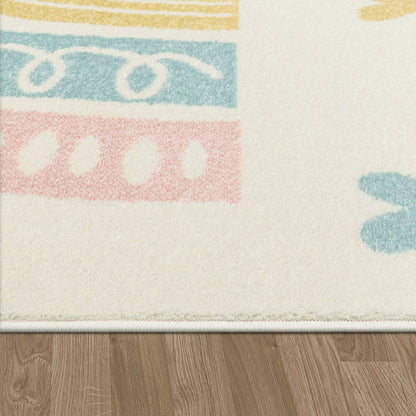 Kids Rug Nino with Rainbow and Hearts for Nursery in Cream