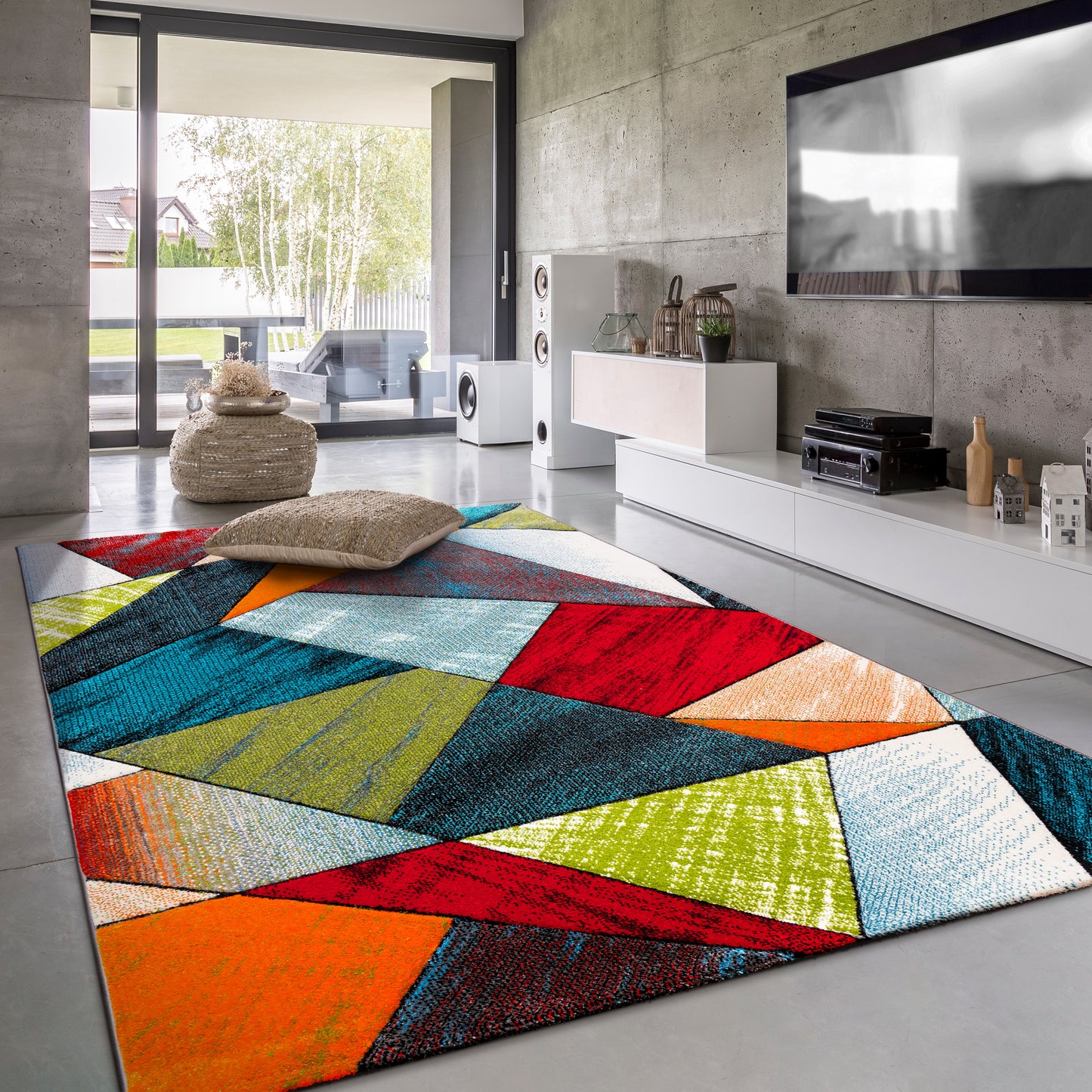 Colorful Area Rug Smaragd Modern Geometric Shapes