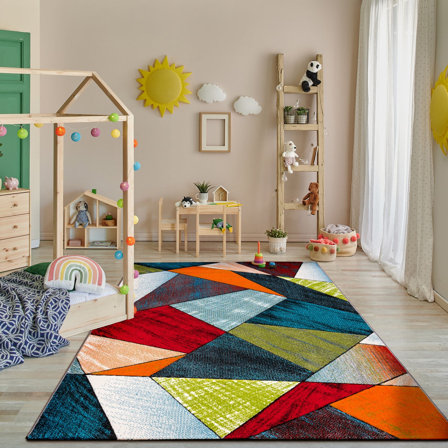 Colorful Area Rug Smaragd Modern Geometric Shapes