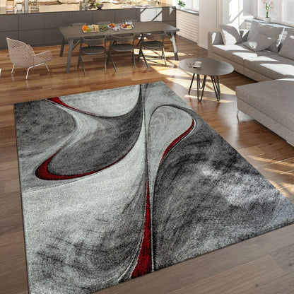 Abstract Living Room Rug Brilliance Collection Grey Red Black - RugYourHome