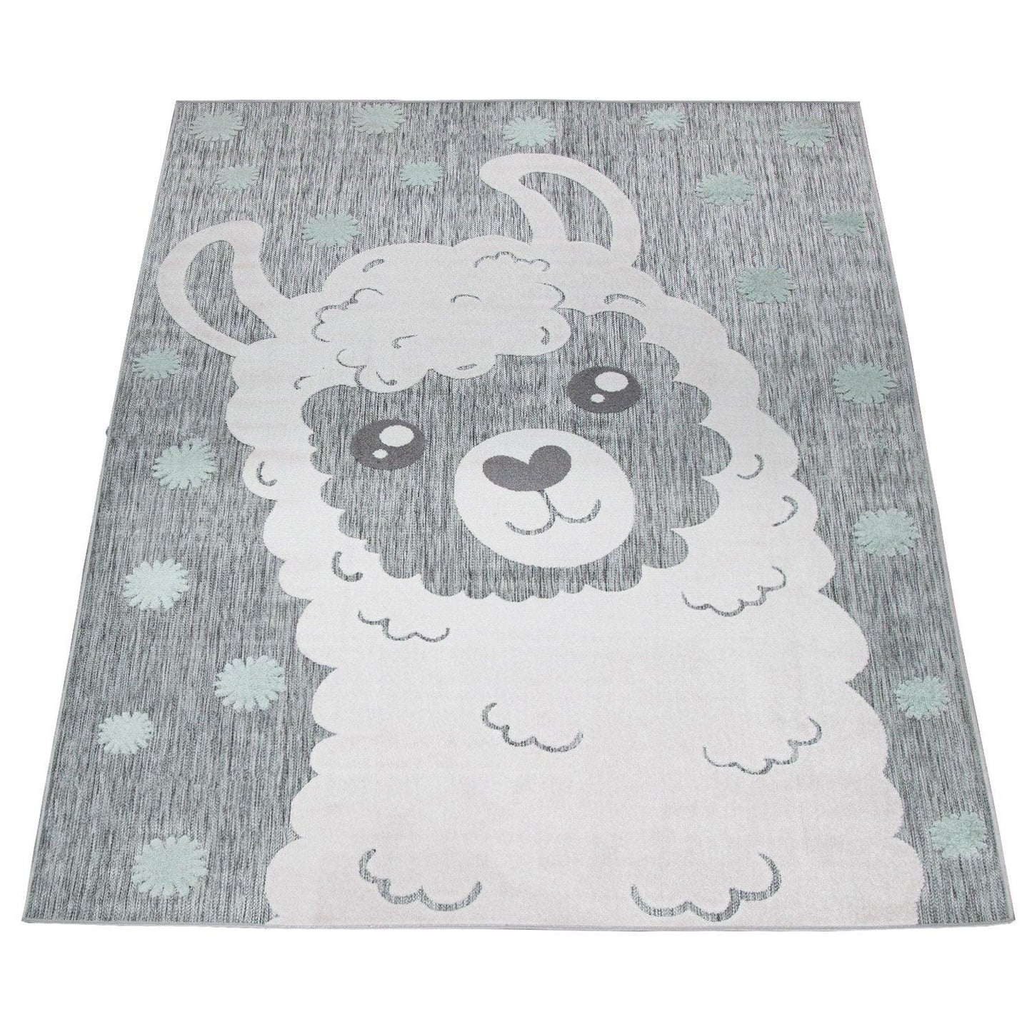 Animal Kids Rug with Cute Llama Motif Children High Low Effect Play Mat in Grey - RugYourHome