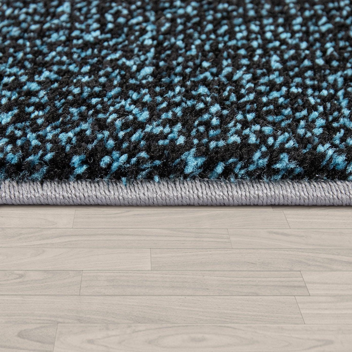 Area Rug Bordered with Geometric Pattern Turquoise Grey with Contour Cut - RugYourHome