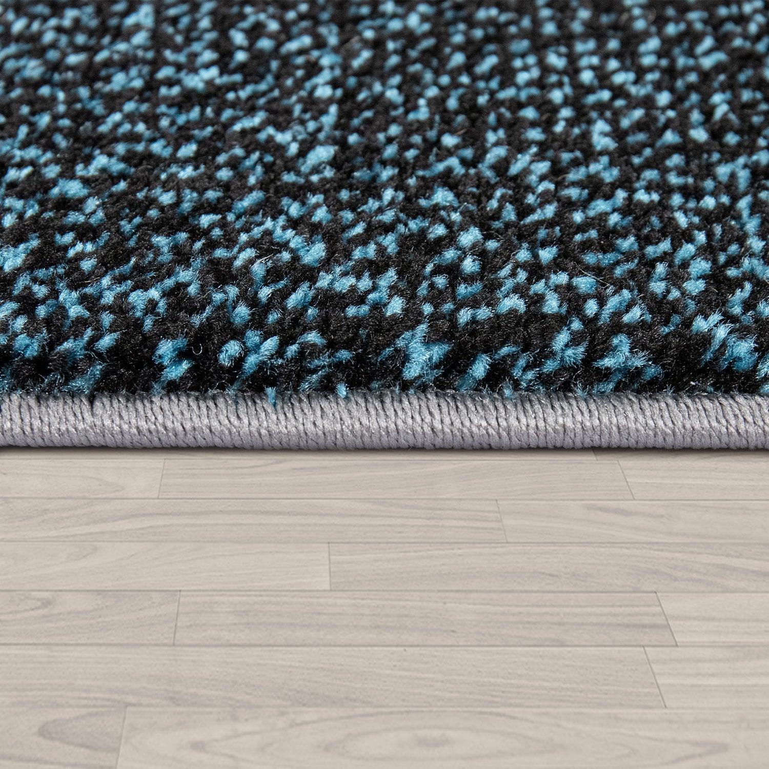 Area Rug Bordered with Geometric Pattern Turquoise Grey with Contour Cut - RugYourHome