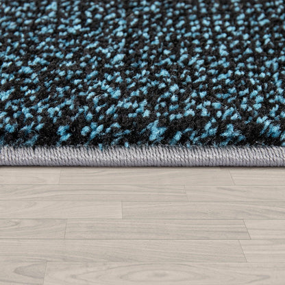 Area Rug Bordered with Geometric Pattern Turquoise Grey with Contour Cut - RugYourHome