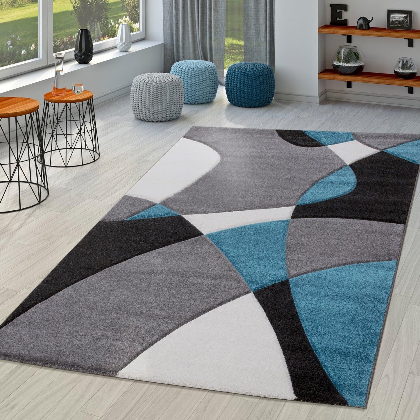 Area Rug Madeira Abstract Curved Pattern - Grey Blue - RugYourHome