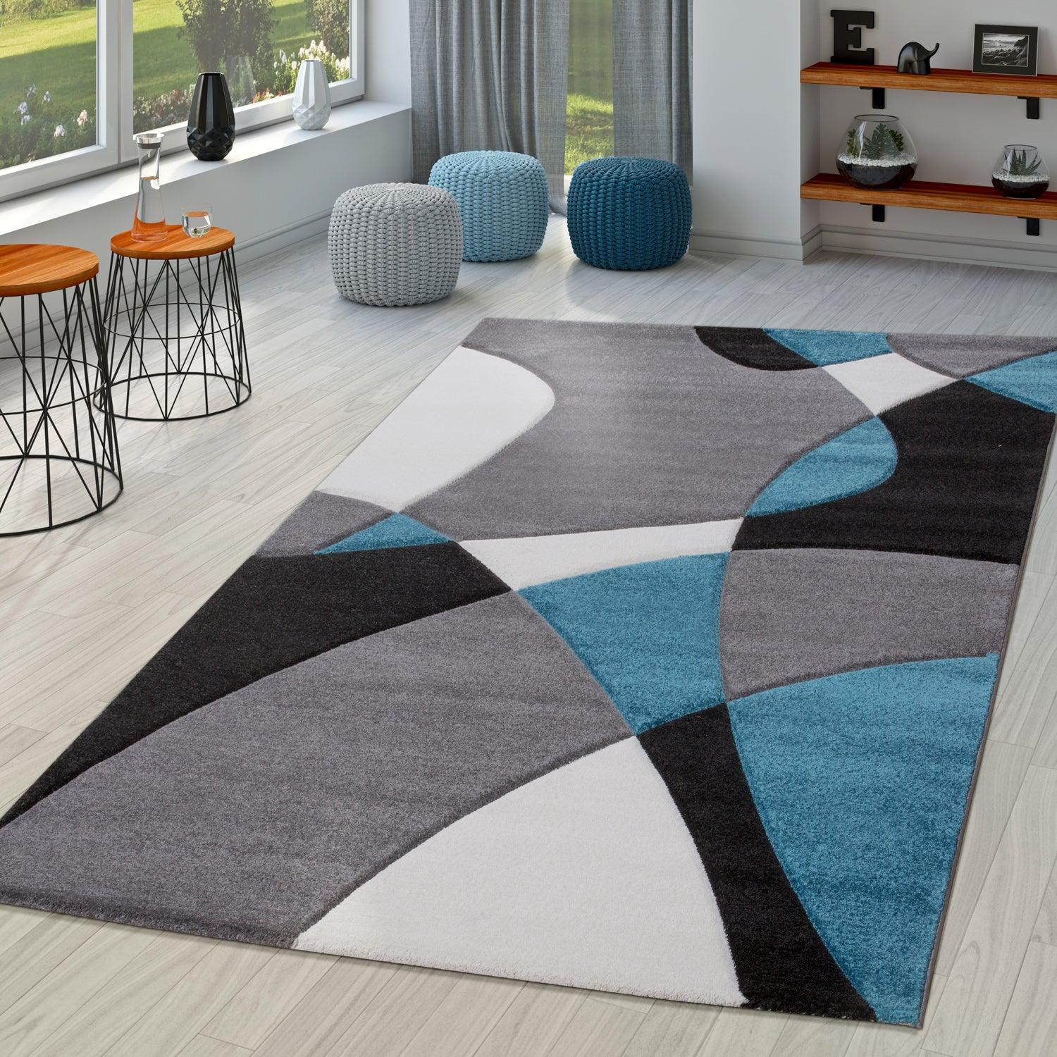 Area Rug Madeira Abstract Curved Pattern - Grey Blue - RugYourHome