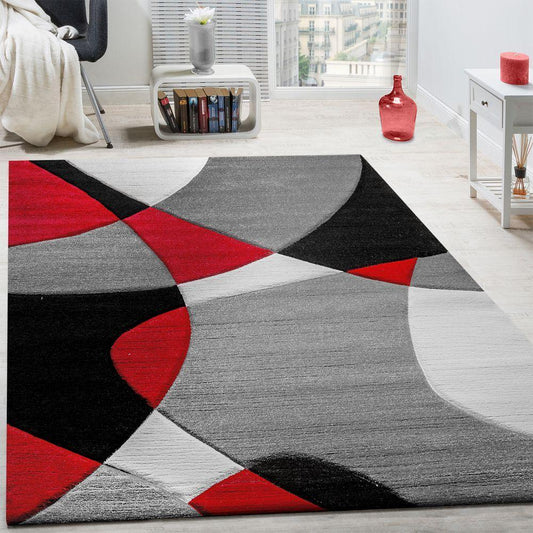 Area Rug Madeira Abstract Curved Pattern - Grey Red - RugYourHome