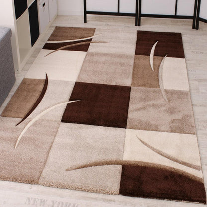 Area Rug Madeira Checkered with Contour Cut - Brown - RugYourHome