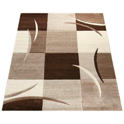 Area Rug Madeira Checkered with Contour Cut - Brown - RugYourHome