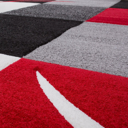 Area Rug Madeira Checkered with Contour Cut - Grey Red - RugYourHome