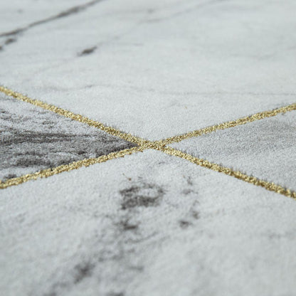 Area Rug Marble Pattern Checkered in Grey Gold Beige - RugYourHome