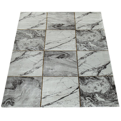 Area Rug Marble Pattern Checkered in Grey Gold Beige - RugYourHome