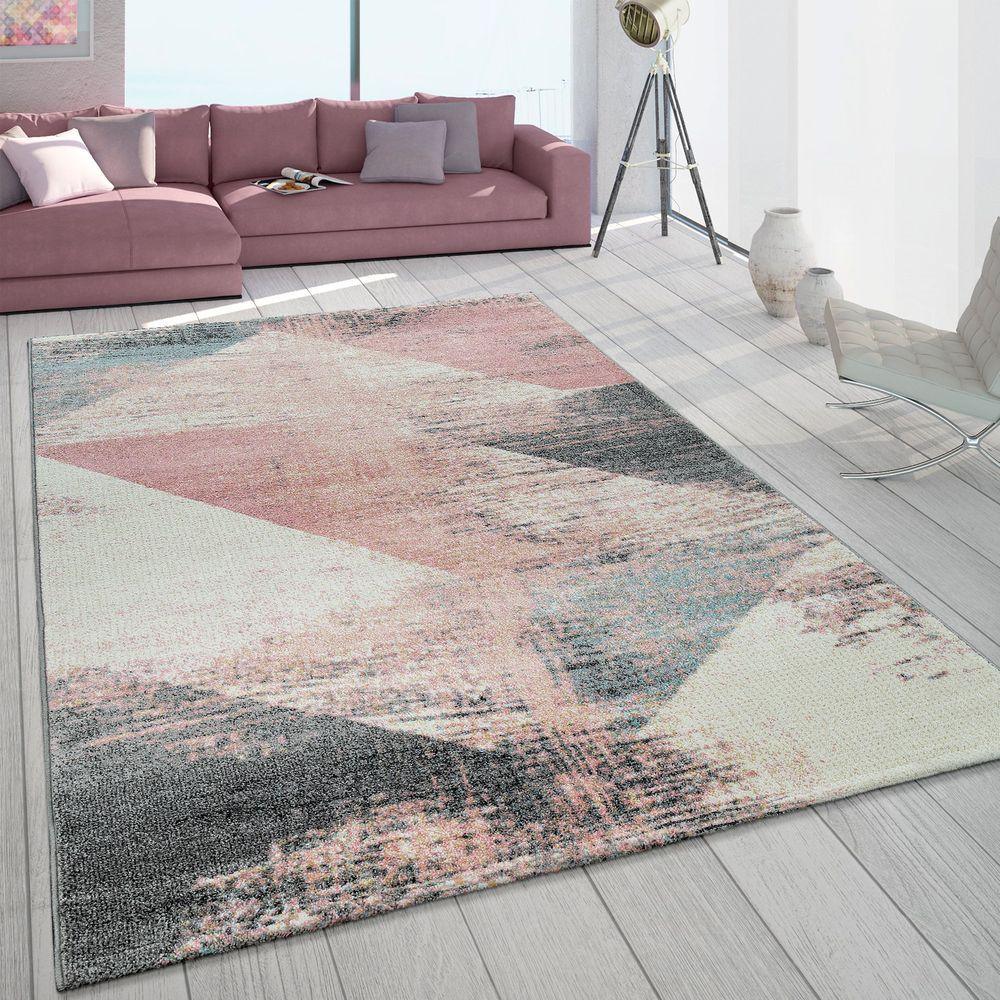 Area Rug Mero Modern Abstract Design - Pink White Grey - RugYourHome