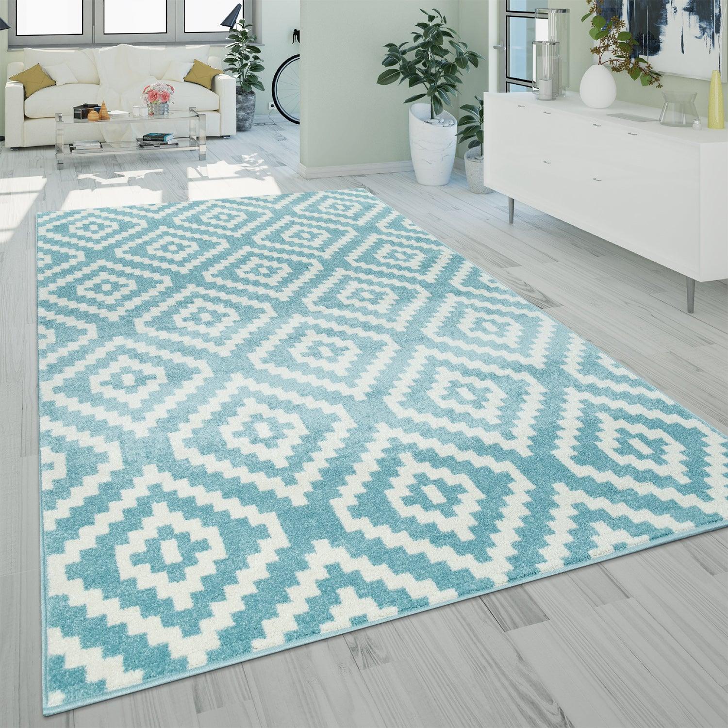 Area Rug Stella Moroccan Diamond Pattern - Pastel Blue White - RugYourHome