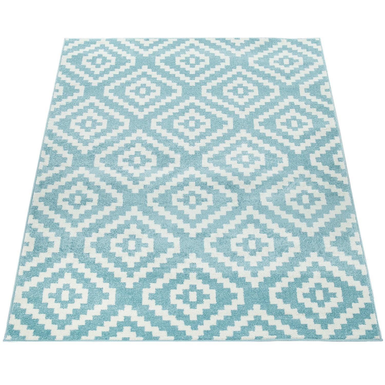 Area Rug Stella Moroccan Diamond Pattern - Pastel Blue White - RugYourHome