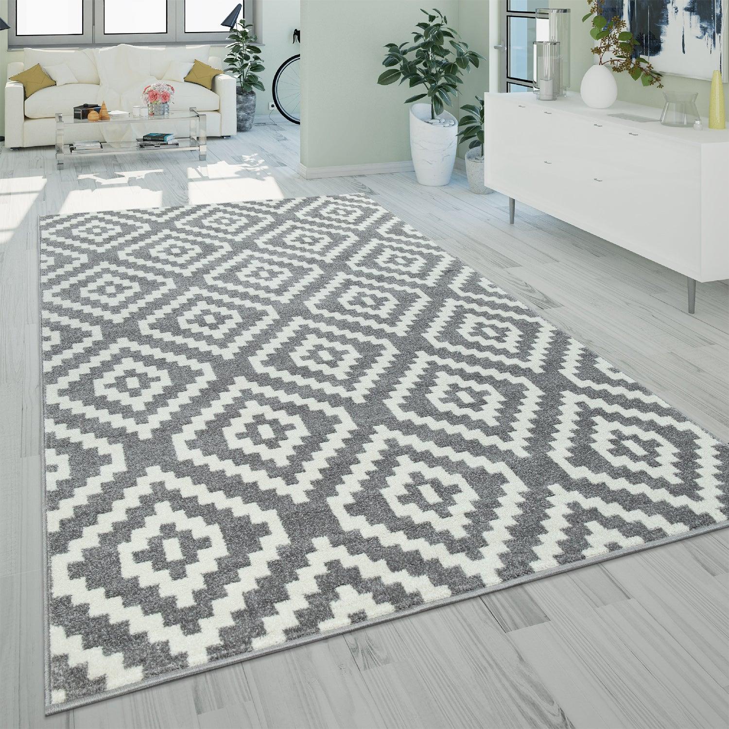 Area Rug Stella Moroccan Diamond Pattern - Pastel Grey White - RugYourHome