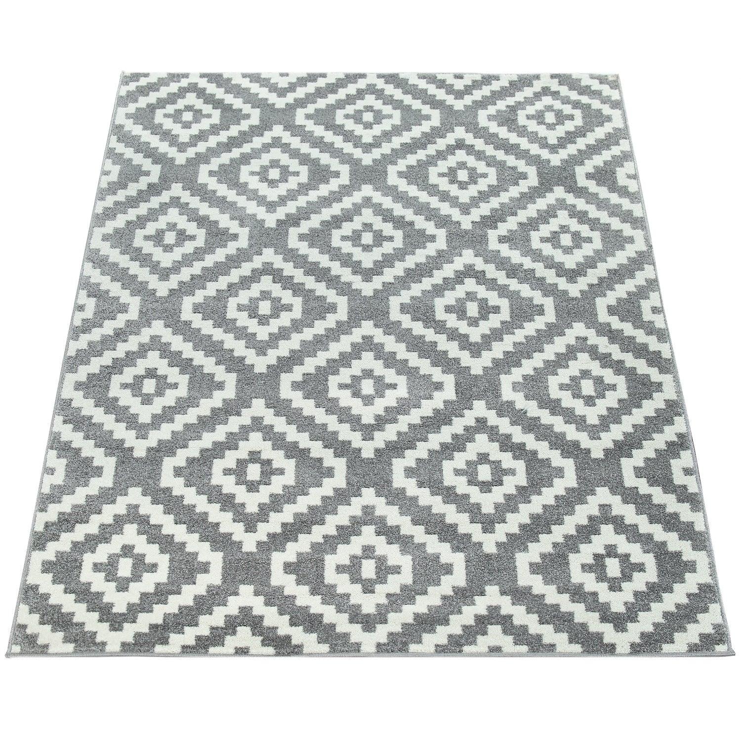 Area Rug Stella Moroccan Diamond Pattern - Pastel Grey White - RugYourHome