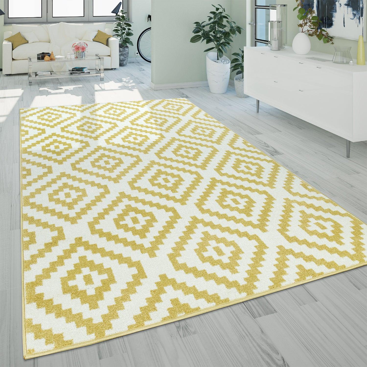 Area Rug Stella Moroccan Diamond Pattern - Pastel Yellow-White - RugYourHome