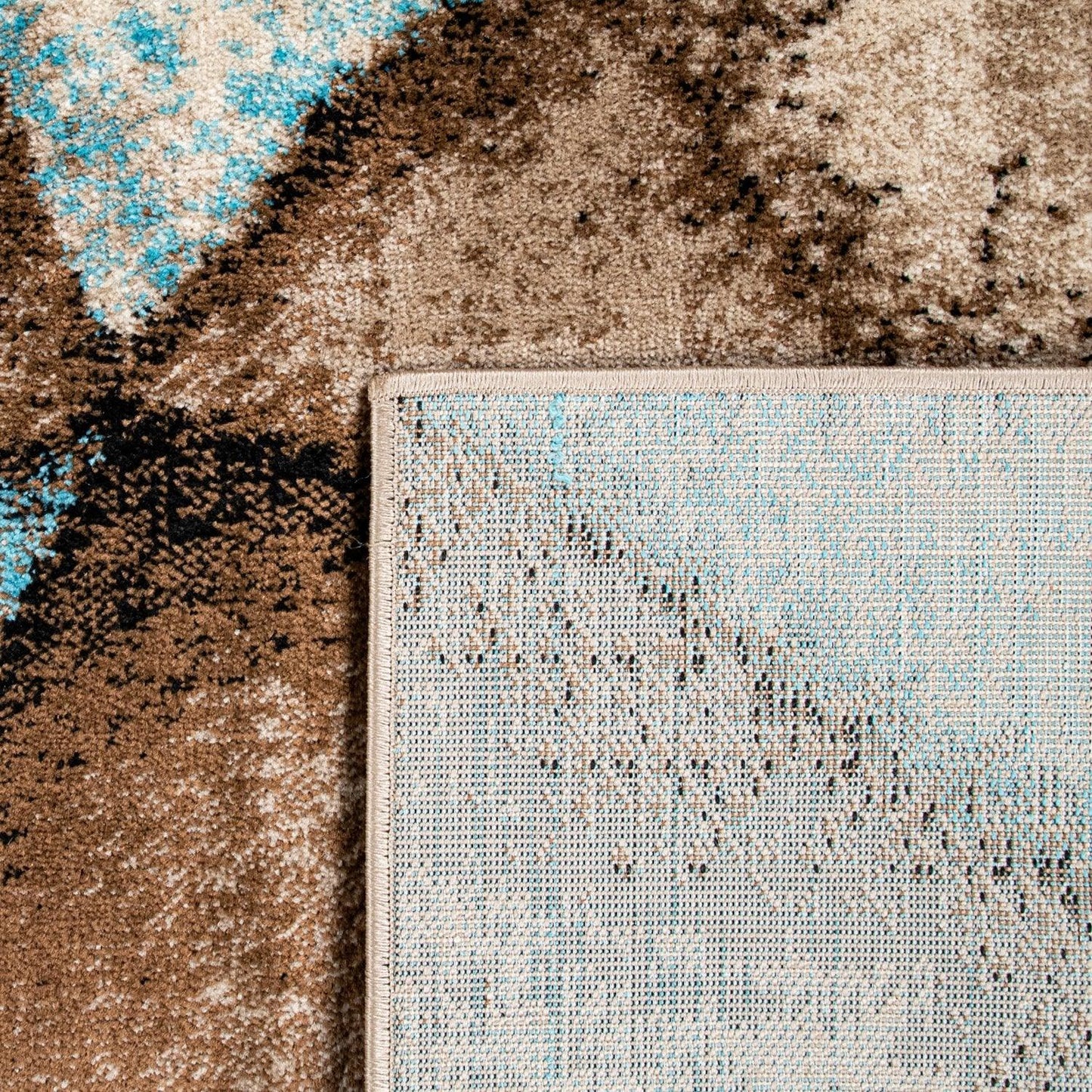 Beige Blue Area Rug Modern Geometric Pattern Low-Pile - RugYourHome