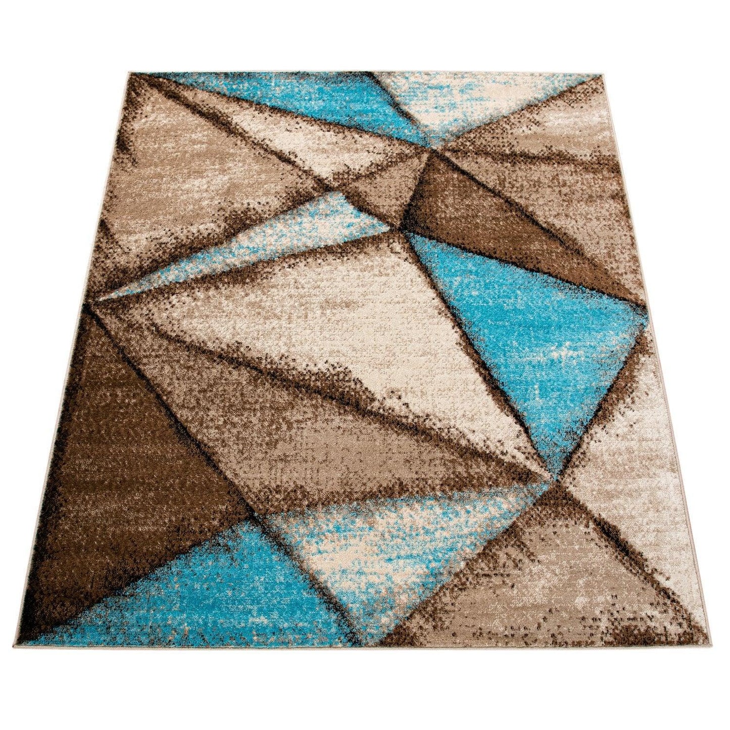 Beige Blue Area Rug Modern Geometric Pattern Low-Pile - RugYourHome