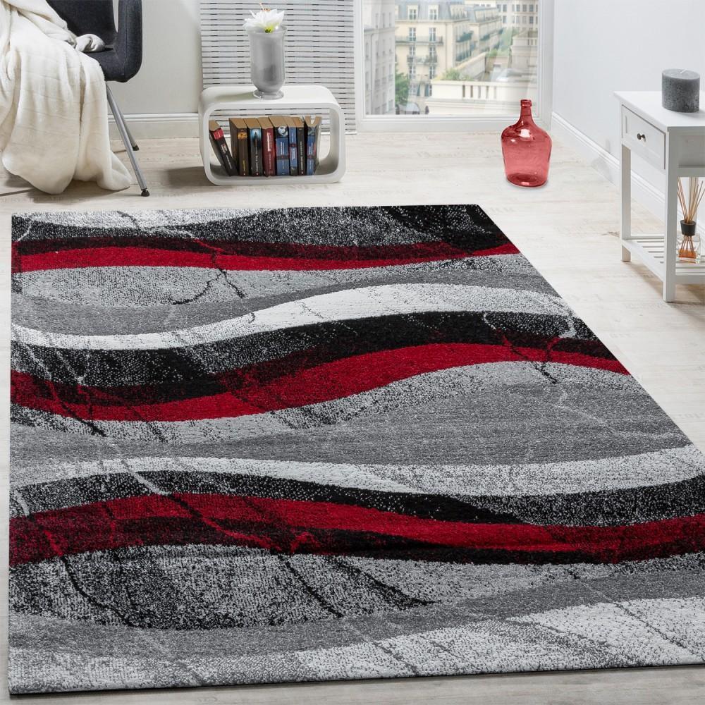 Black Red Grey Designer Rug Modern Wave Effect - RugYourHome