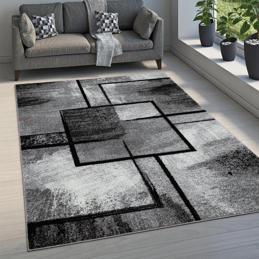 Black White Area Rug with Geometric Pattern and Modern Paint Effect - RugYourHome
