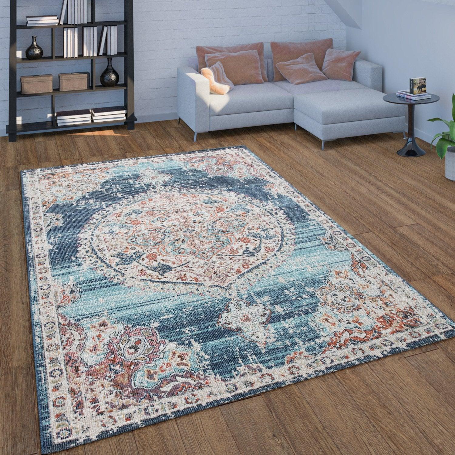 Blue Red Indoor & Outdoor Rug For Balcony Oriental Pattern - RugYourHome