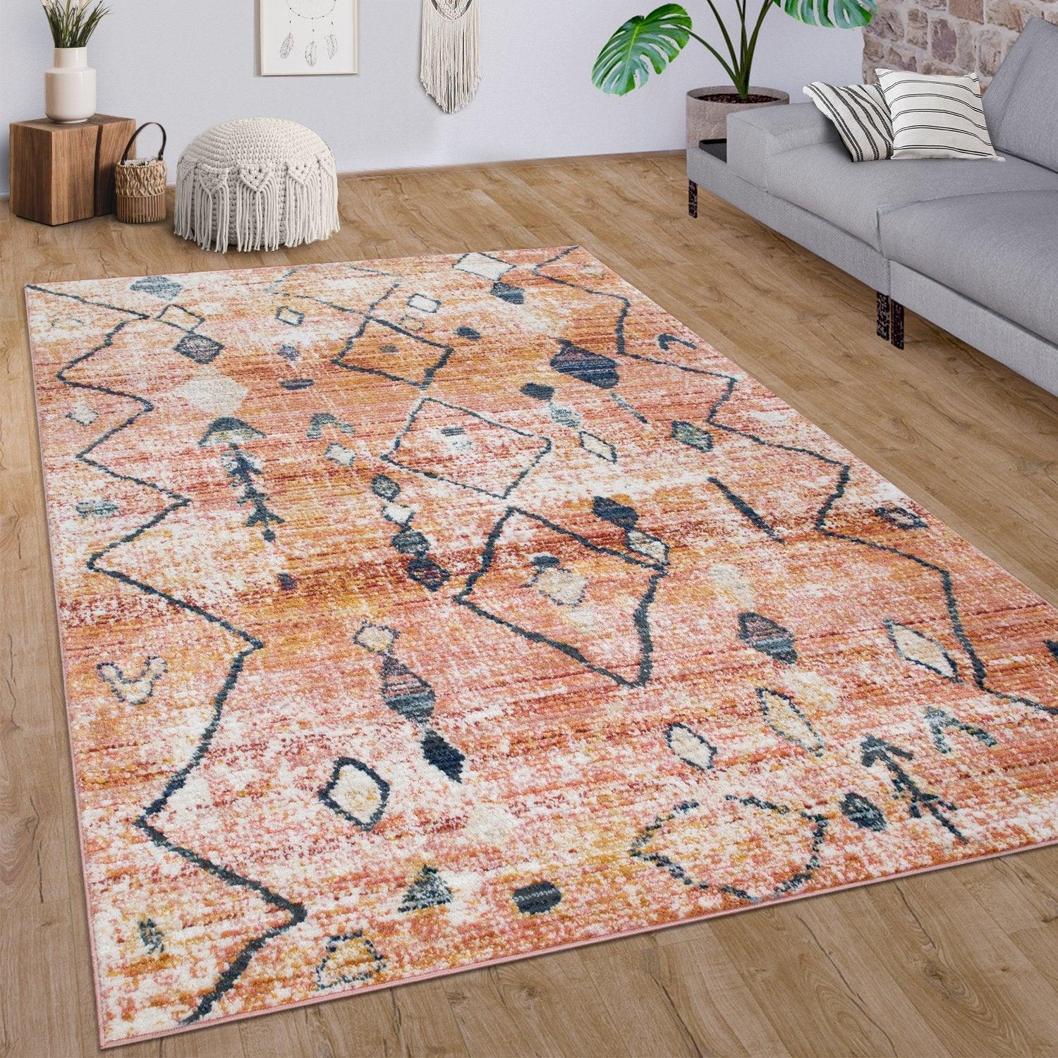 Boho Rug Red Ethnic Diamond Pattern Modern Ripped Design - RugYourHome