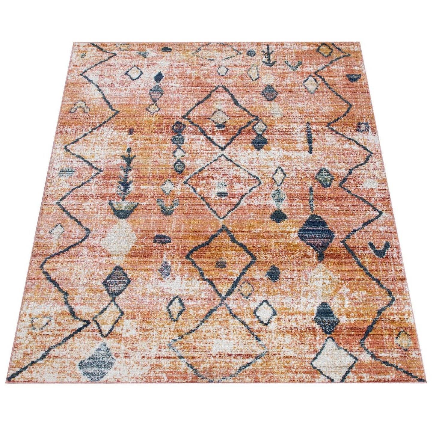 Boho Rug Red Ethnic Diamond Pattern Modern Ripped Design - RugYourHome