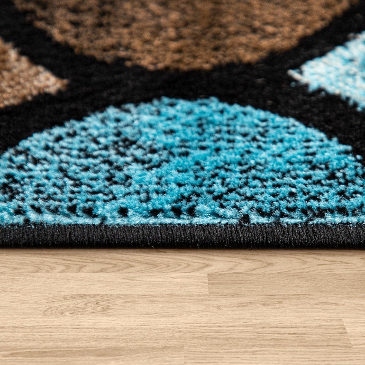 Brown Blue Area Rug for Living Room Moroccan Pattern - RugYourHome