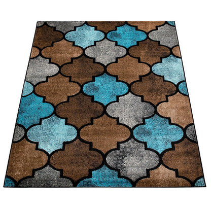 Brown Blue Area Rug for Living Room Moroccan Pattern - RugYourHome