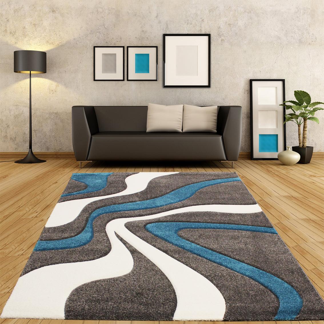 Designer Area Rug with Contour Cut and Modern Wave Pattern - RugYourHome