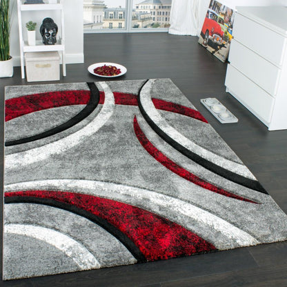 Designer Rug Brilliance Grey Red Geometric Pattern - RugYourHome