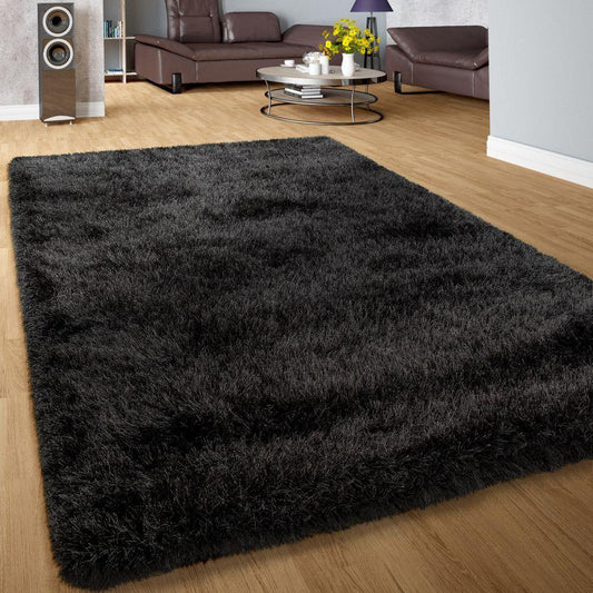 Fluffy Rug Shaggy For Living Room in Anthracite Soft & Shimmering - RugYourHome
