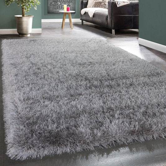 Fluffy Rug Shaggy For Living Room in Grey Soft & Shimmering - RugYourHome