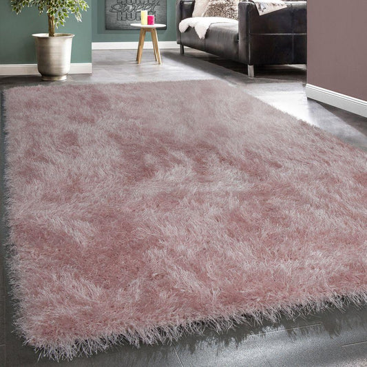 Fluffy Rug Shaggy For Living Room in Pastel Pink Soft & Shimmering - RugYourHome
