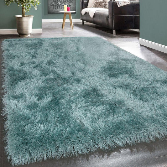 Fluffy Rug Shaggy For Living Room in Turquois Soft & Shimmering - RugYourHome