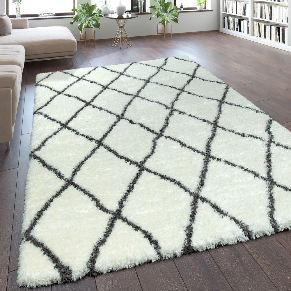 Fluffy Shag Rug Flokati Style Diamond Pattern Cream - RugYourHome