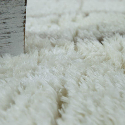 Fluffy Shag Rug Flokati Style Diamond Pattern Cream - RugYourHome