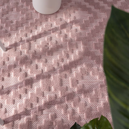 Indoor Outdoor Rug Livorno Trellis High-Low Pattern In Pink