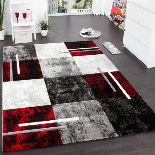 Geometric Designer Rug with Contour Cut - Gey Red - RugYourHome