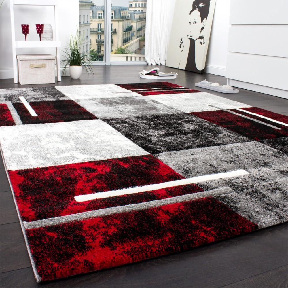 Geometric Designer Rug with Contour Cut - Gey Red - RugYourHome