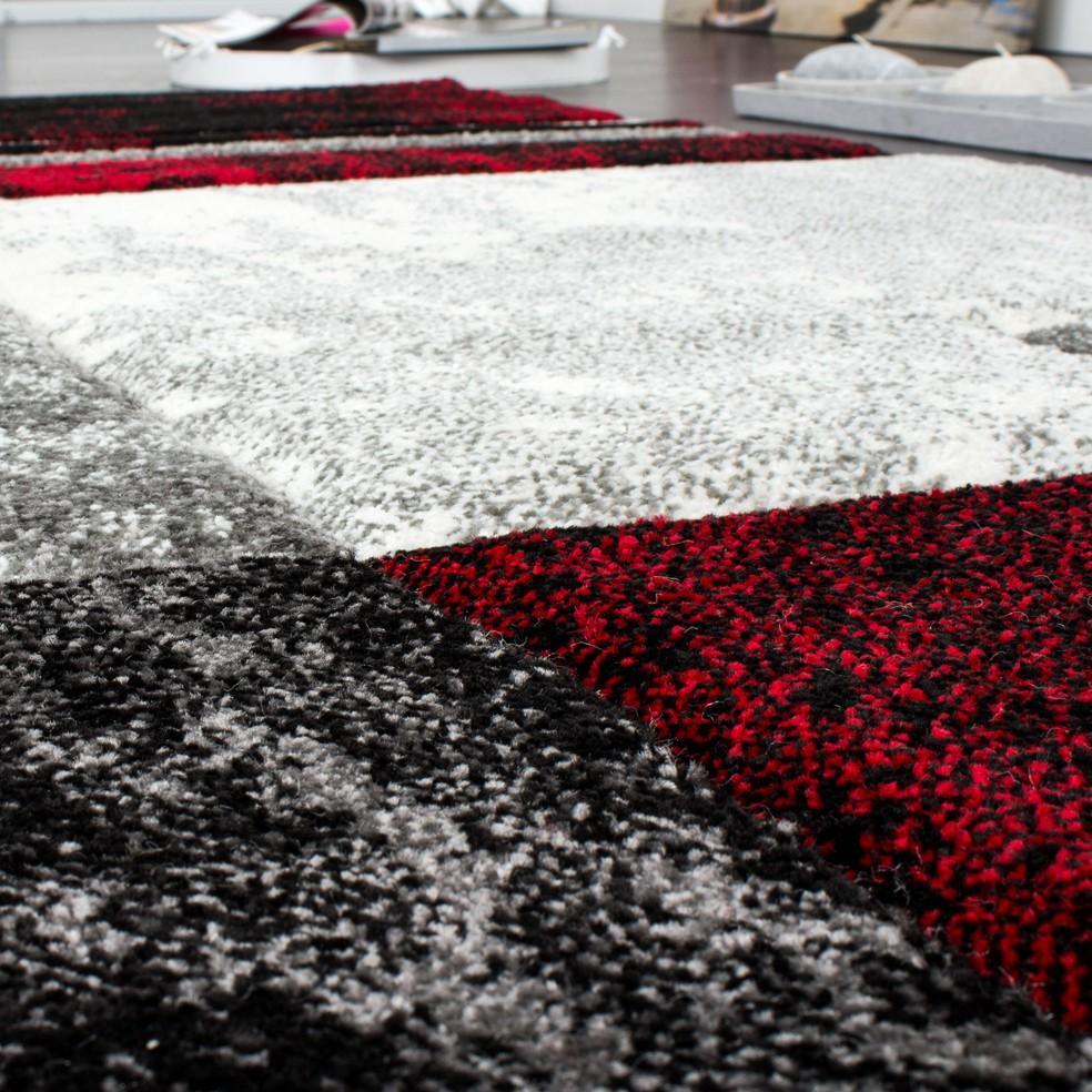 Geometric Designer Rug with Contour Cut - Gey Red - RugYourHome