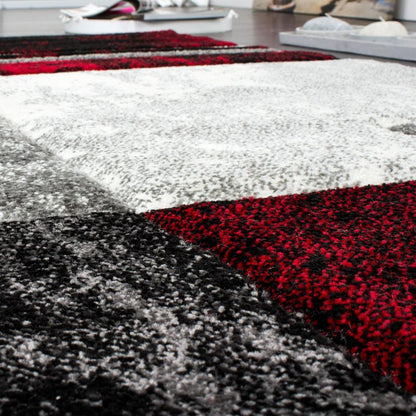 Geometric Designer Rug with Contour Cut - Gey Red - RugYourHome