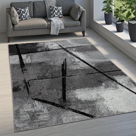 Grey Black Area Rug Modern Design with Abstract Paint Effect - RugYourHome