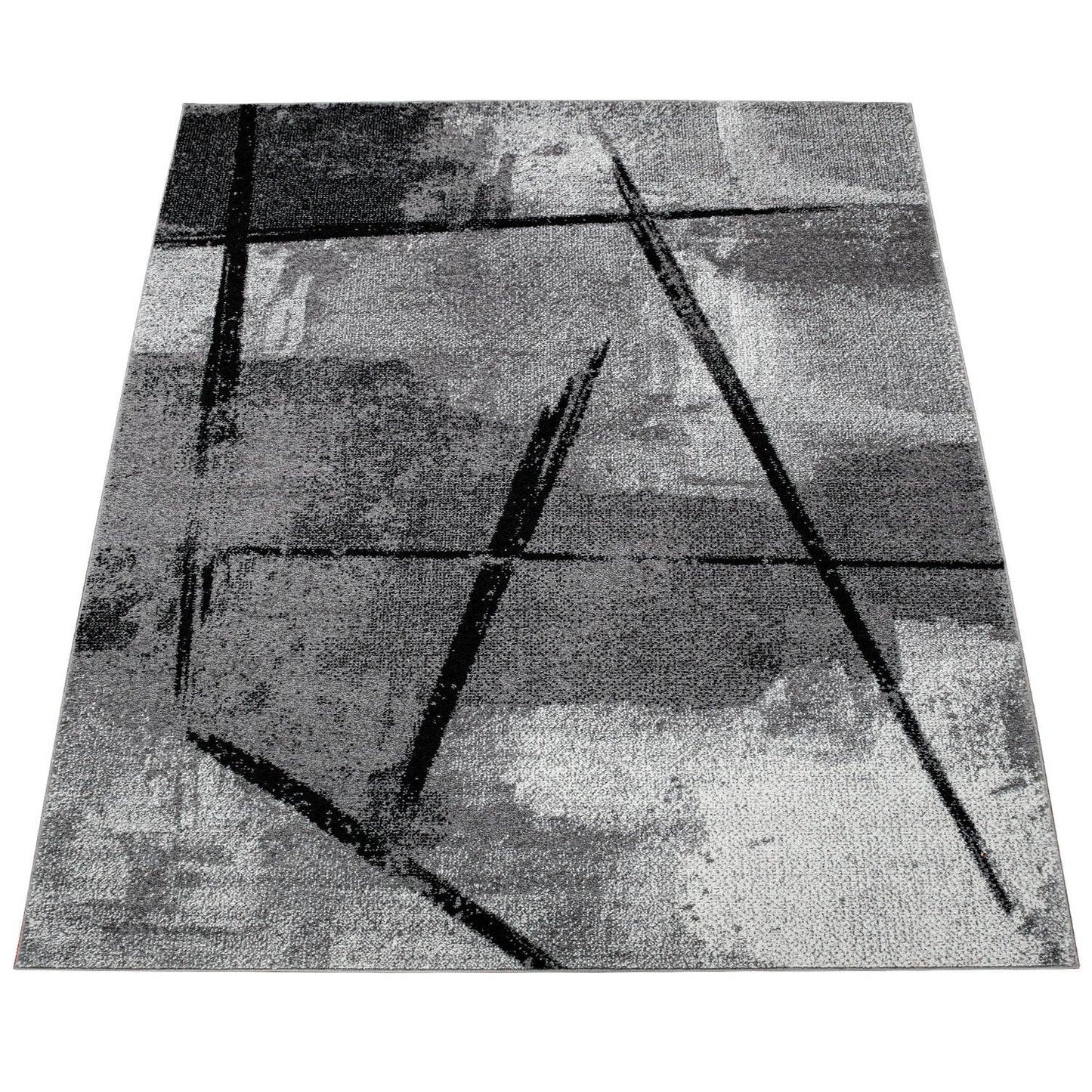 Grey Black Area Rug Modern Design with Abstract Paint Effect - RugYourHome