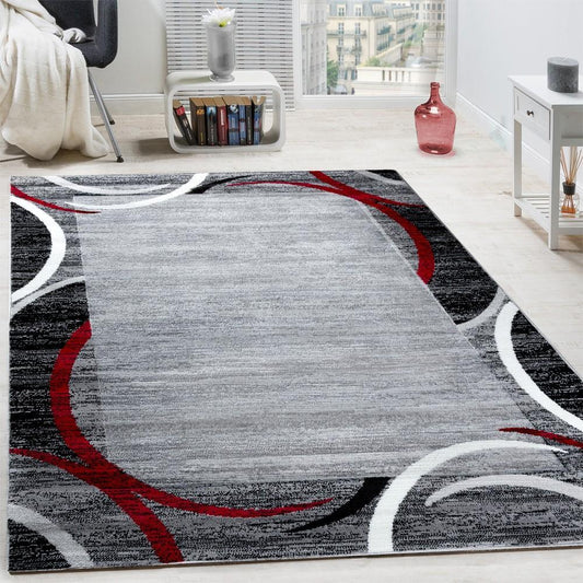 Grey Red Area Rug for Living Room Modern Design - RugYourHome