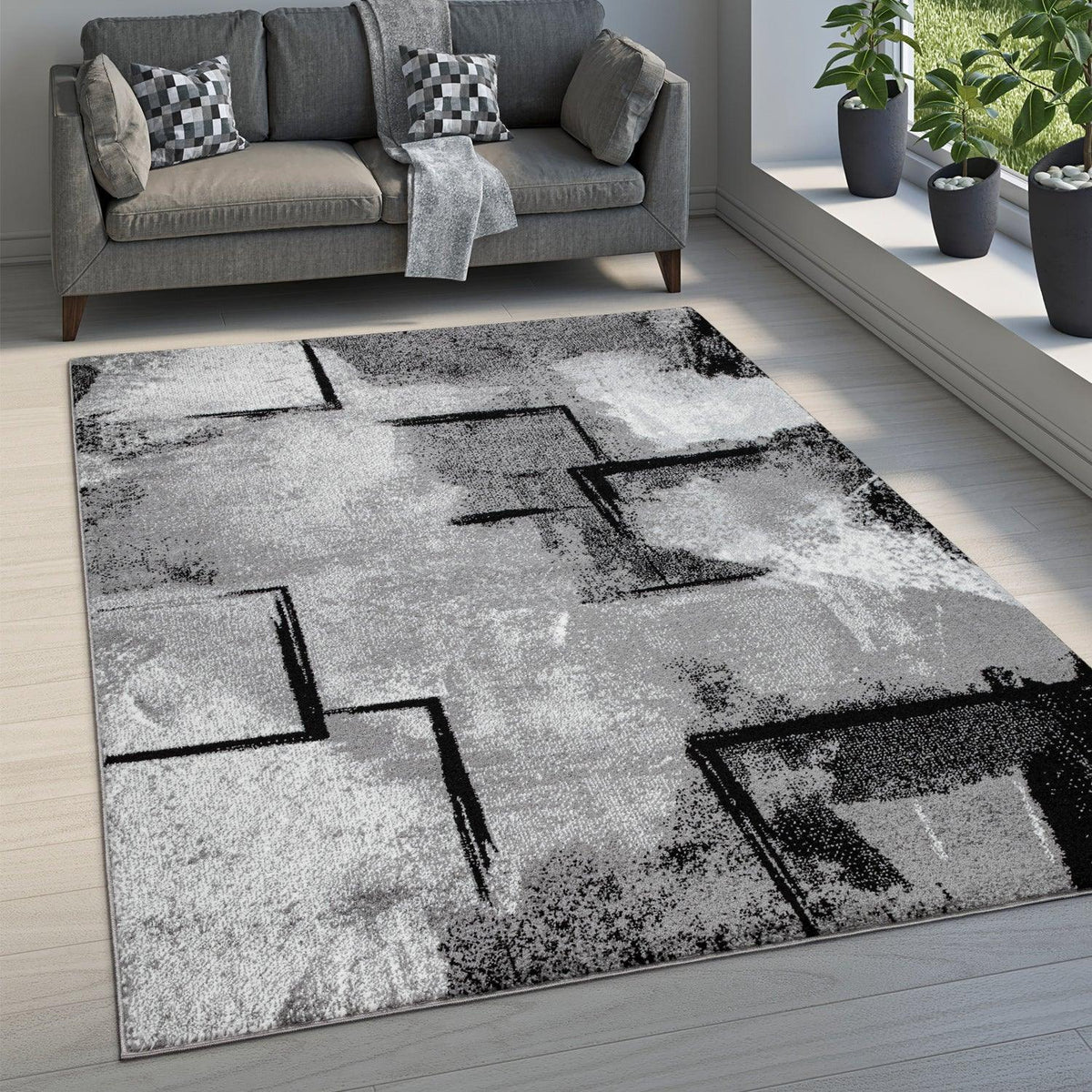 Grey White Area Rug Modern Design with Abstract Paint Effect – RugYourHome