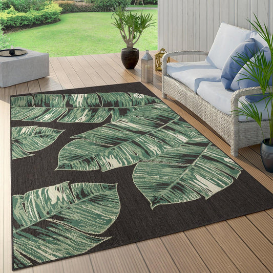 In- & Outdoor Rug Ostende Jungle Leaves - Black Green - RugYourHome